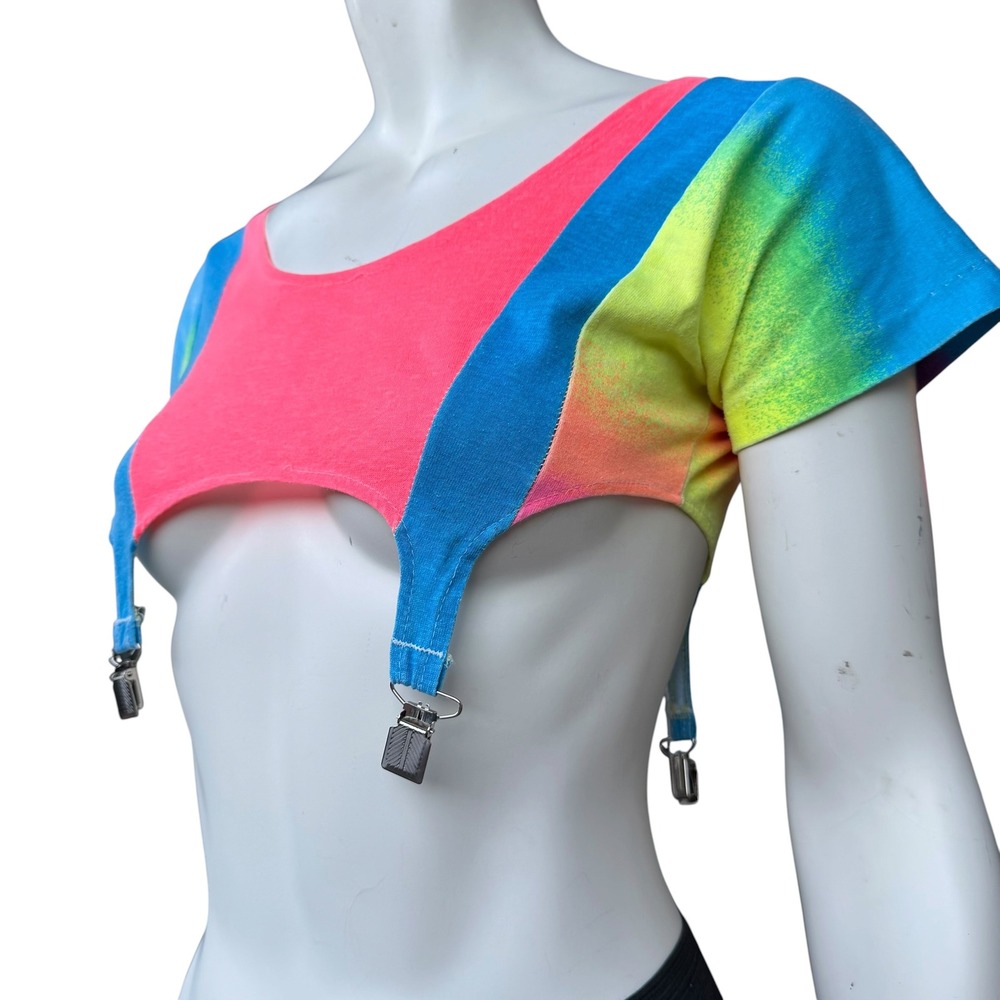 Vintage Neon Tie Dye 2Pc Set Suspender Crop Top Harem Pants Dopamine Dressing M - Picture 9 of 16